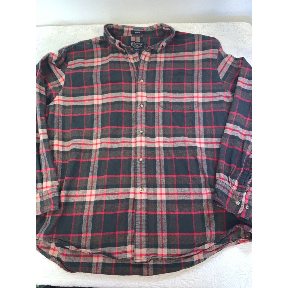 Pendleton Mason Plaid Flannel Shirt Mens XXL Red Black Cotton Button Down RA351